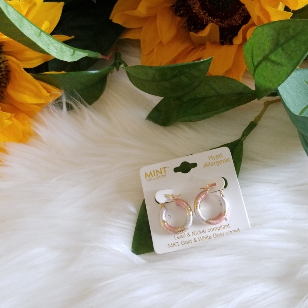 14K Gold & White Gold Plated Hoop Earrings